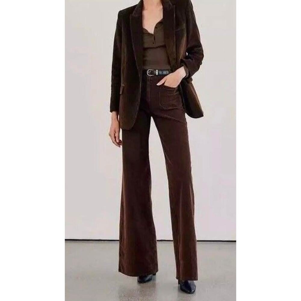 Nili Lotan Womans 2 Florence Wide Leg Corduroy Flare Pants High Rise Cigar Brown - Picture 3 of 14